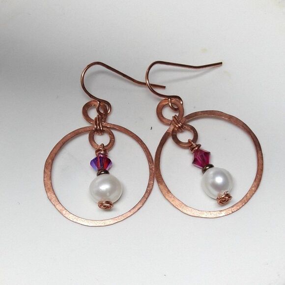 Red Pearl Copper Hooks Hidden Meaning earrings Natural Elements, Organic f  066■ - Picture 6 of 6